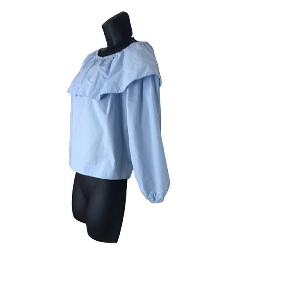 𝅺 Wilfred Hollande Blouse Light Blue Off Shoulder Ruffle Women's Blouse size XS - Picture 3 of 8